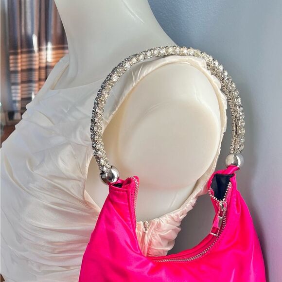 Pink Satin Purse with Rhinestones by Azalea Wang  Jeweled Shoulder Bag - Picture 6 of 8